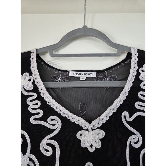 Andrea Rosati Black White Sheer Blouse, Size XL - Picture 3 of 11